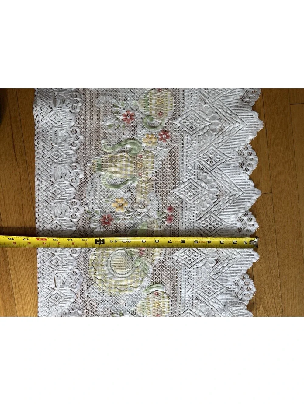Vintage 1980s Country Kitchen Lace Fabric Panel Country Kitchen Teapot, 120x16”